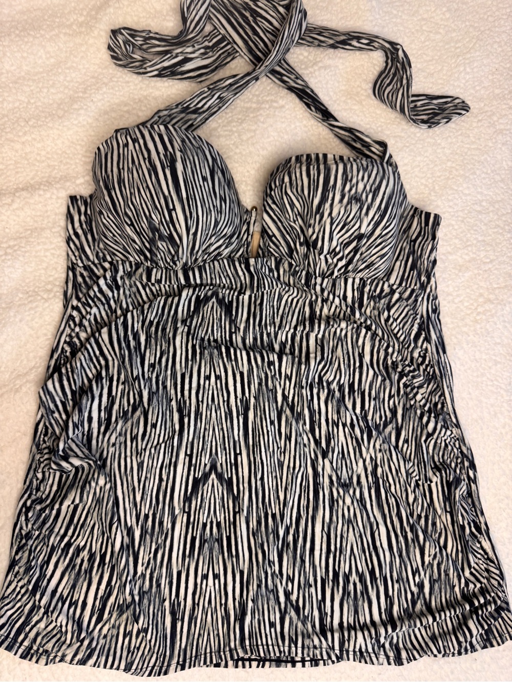 Cacique Black & White Tankini Halter Swim Top